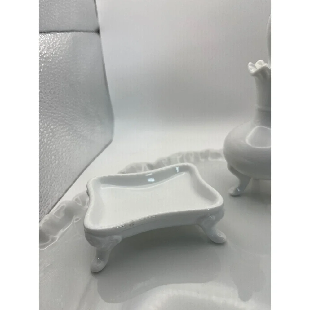 Vintage Maryland China Japan White Ironstone Vanity Set Art Nouveau Dresser Tray